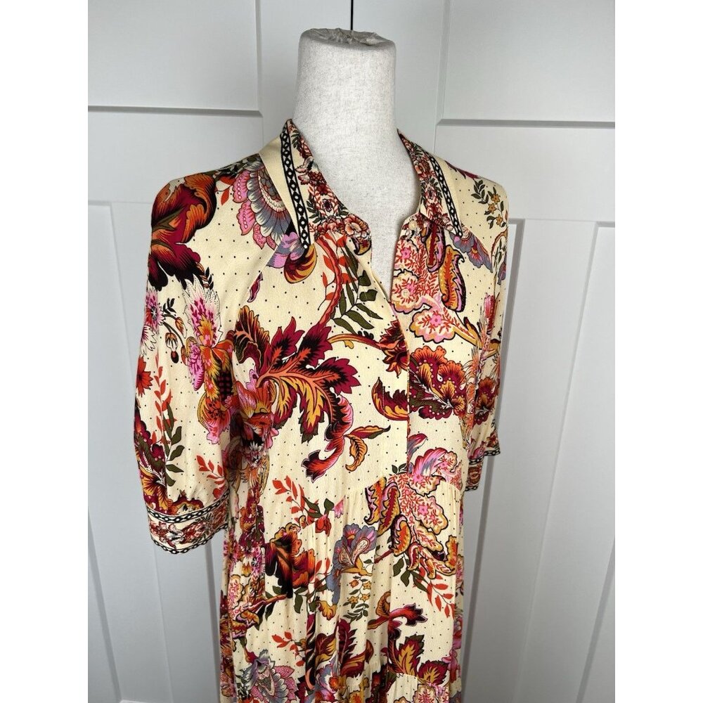 A Loves A Midi Dress M NWT Floral Boho Tiered Oversized Collared Button Front - Picture 12 of 15